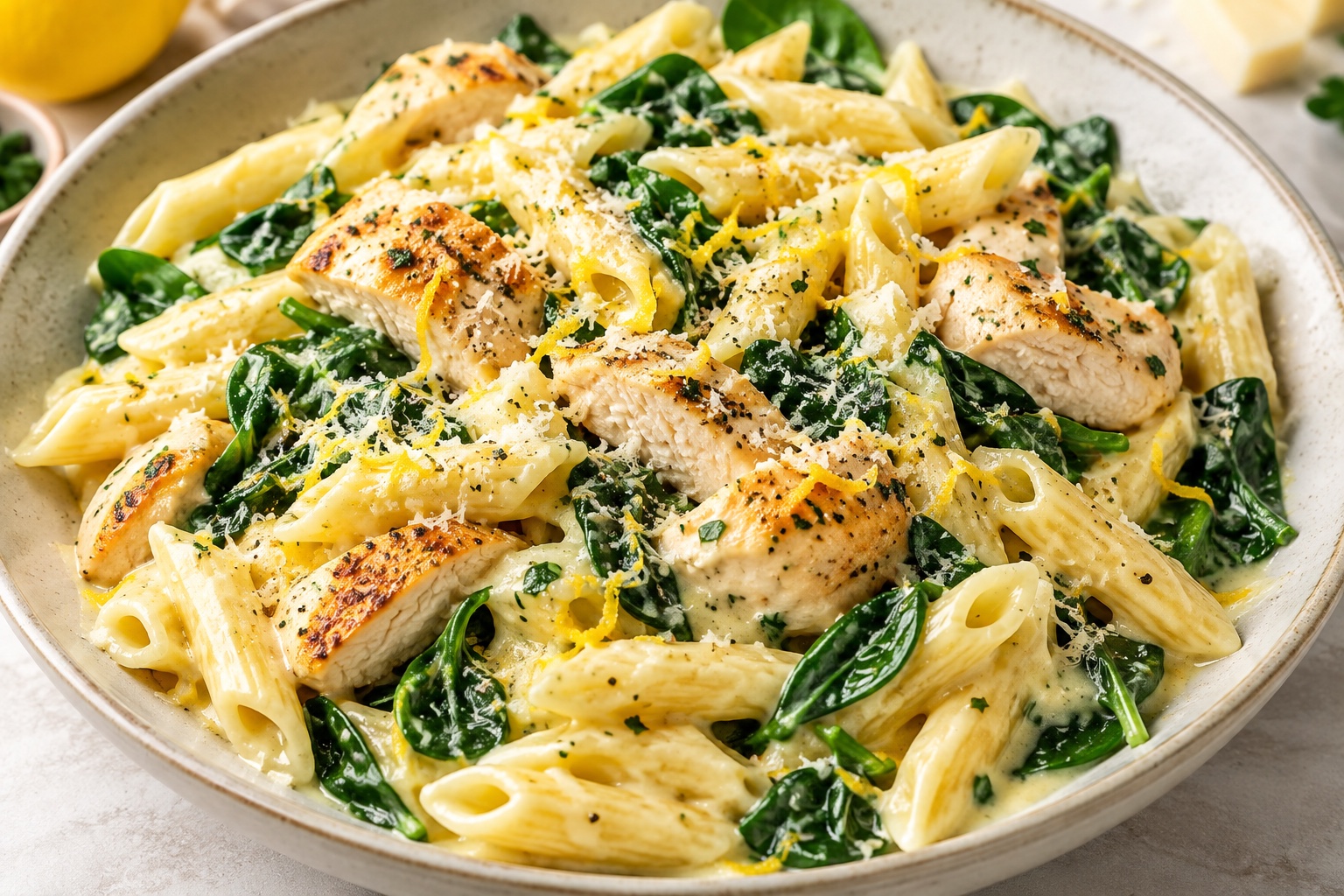 Lemon chicken spinach pasta